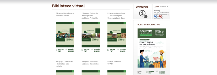 SENAR-PR lança Biblioteca Virtual para compartilhar cartilhas de cursos