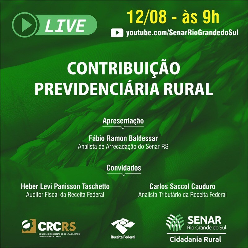 Contribuição Previdenciária Rural é tema de live do Senar-RS