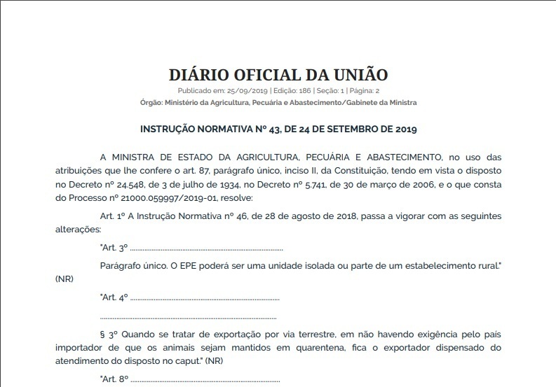 Mapa atende CNA e modifica regra sobre transporte de animais vivos