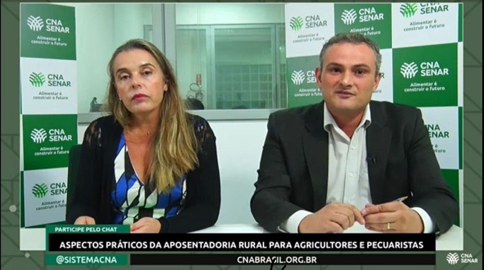 Carolina Melo e Rafael Ribeiro durante live sobre aposentadoria rural