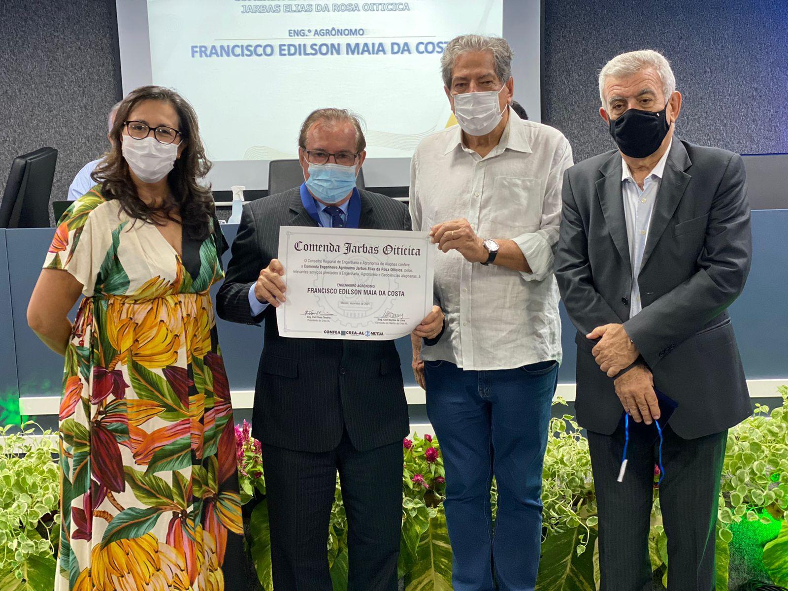 Vice-presidente da Faeal, Edilson Maia, recebe comenda mais importante para engenheiro agrônomo do Estado de Alagoas