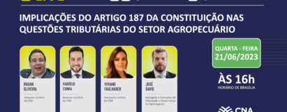 Live- Implicações do artigo 187 da Constituição nas questões tributárias do setor agropecuário