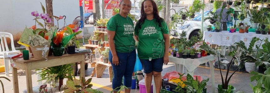 Floricultores atendidos pela ATeG vendem seus produtos durante feira em Tangará da Serra