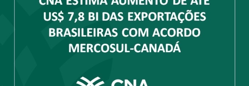 CNA estima aumento de até US$ 7,8 bi das exportações brasileiras com acordo Mercosul-Canadá