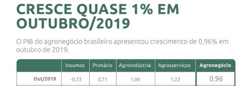 PIB do agronegócio acumula alta de 1,15% até outubro de 2019