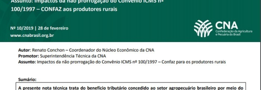 CNA defende renovação de convênio que reduz cobrança de ICMS sobre insumos