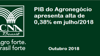 PIB DO AGRONEGÓCIO APRESENTA ALTA DE 0,38% EM JULHO/2018