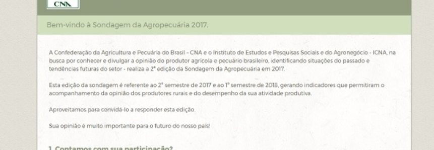 ICNA lança pesquisa para conhecer a realidade econômico-financeira da atividade agropecuária