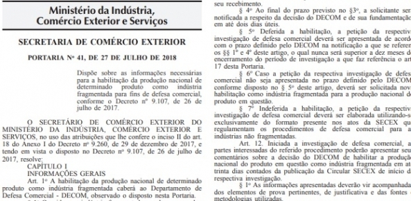 Governo publica regras de habilitação de indústrias fragmentadas